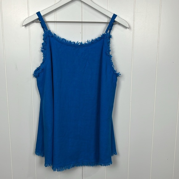 Umgee Womens Tank Top Royal Blue L Adj Slip Straps Fringe Details Linen/Rayon - Picture 7 of 10